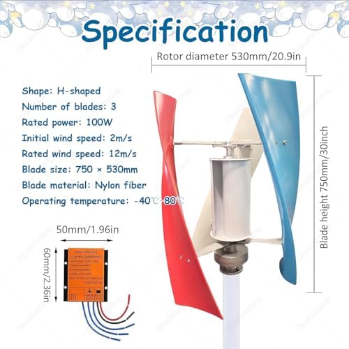 300W Maglev Vertical Wind Turbine Kit - Portable Wind Power Generation with 3 Curved Nylon Blades for Courtyard, Farm, Factory & Remote Use