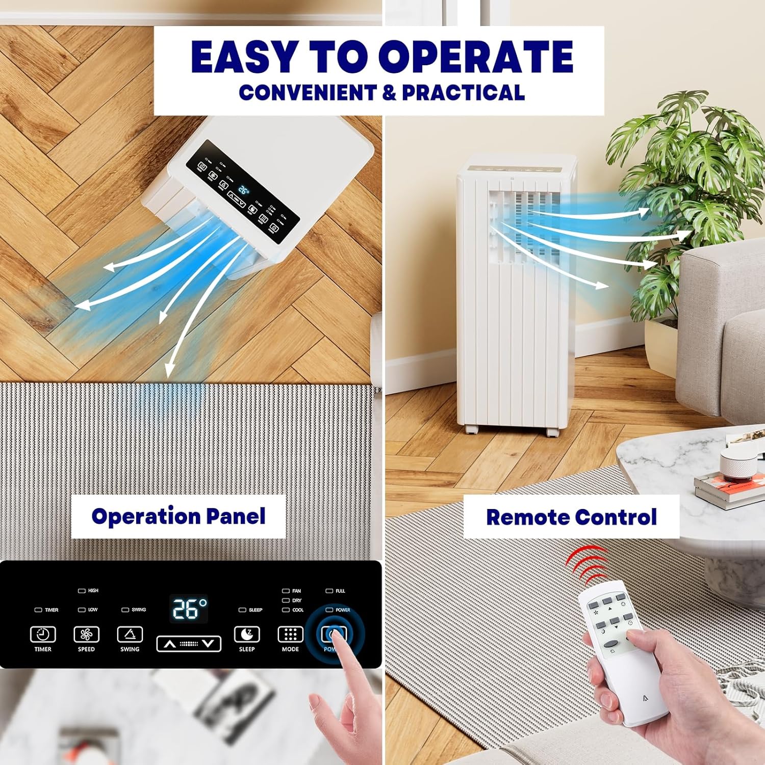 GAOMON 8000 btu Portable Air Conditioners Windowless for Bedrooms,3-In-1 Portable AC Unit for Room with 24h Timer & Remote Control,Drainage-free,Dehumidifier,Sleep Mode,Fan