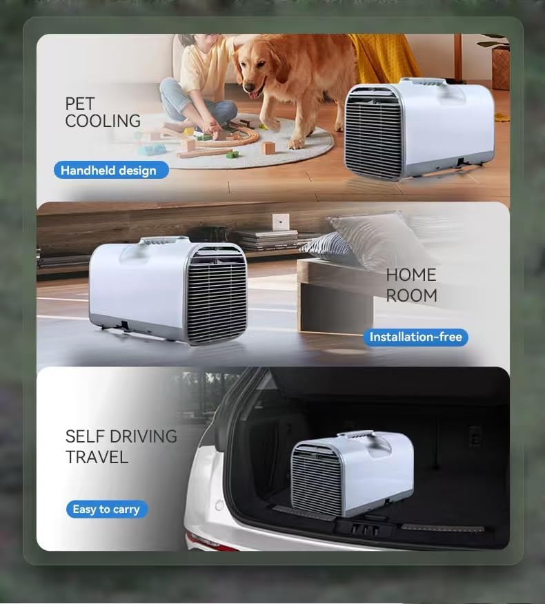 Portable Camping Air Conditioner For Tent Outdoor and Indoor Use,4750 BTU 3-Speed with Auto mode, sleep mode,24H Timer, Compatible with AC/DC 24V, for Camping, RV,Truck,Van,Office,Pet room,White