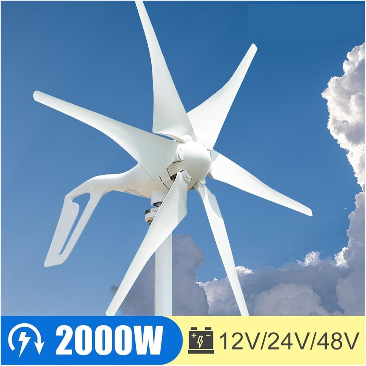 2000W Wind Turbine Windmill Wind Generator for Home Engine-Generator Water Turbine Household Power Supply System Industrial Energy(with Hybrid Charger,48V)