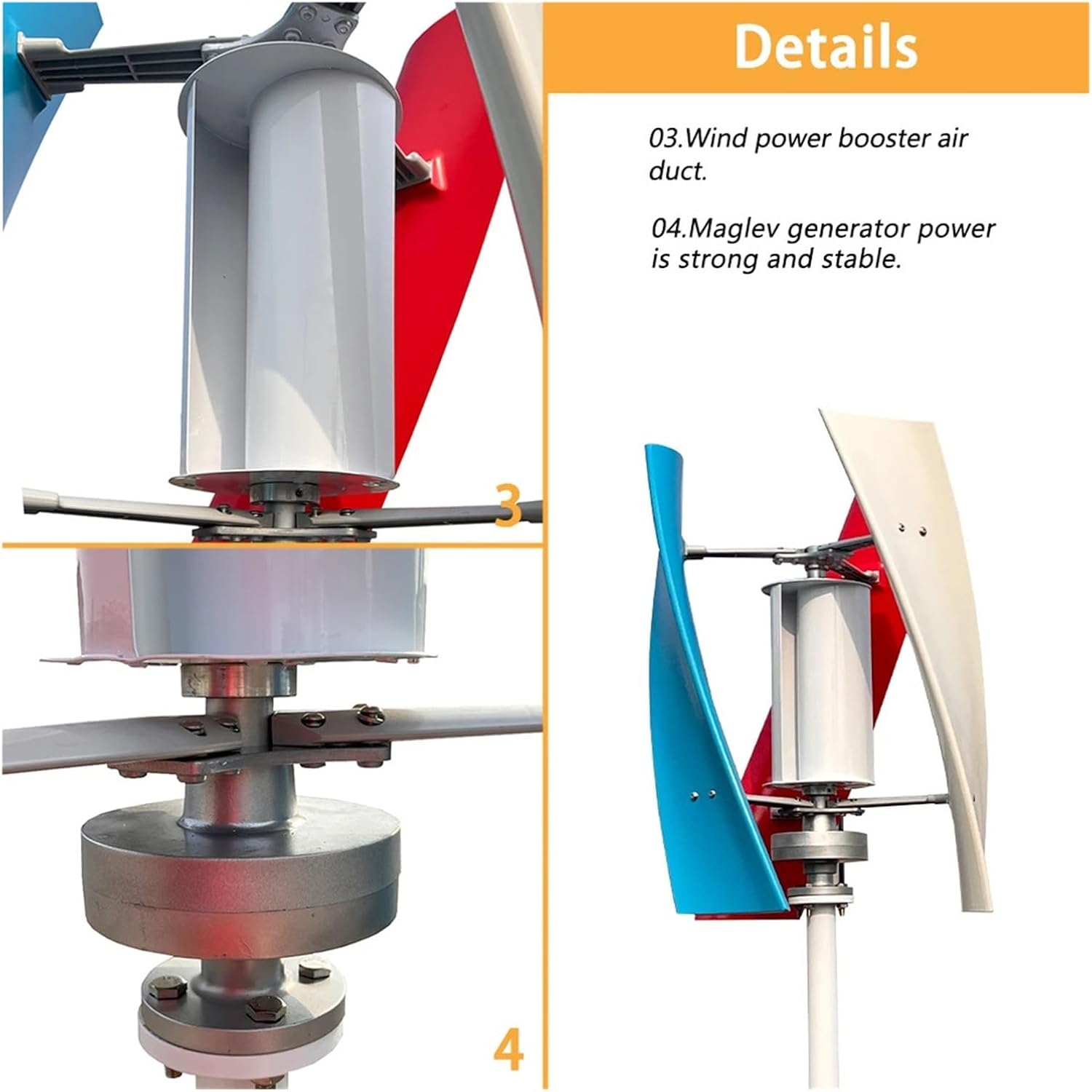 Wind Turbine Vertical Axis Permanent Generator Electric Power Generator 12V 24V 48V 5KW 8KW for Marine, RV, Home Industrial Energy(Type 2,48V_8000W)