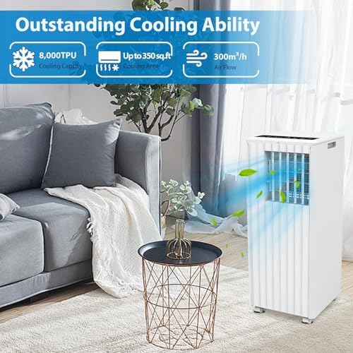 8,000 BTU Portable Air Conditioner With Remote, AC Unit With Built-In Cool, Dehumidifier & Fan Modes for Room Up to 350 Sq.Ft, Portable Ac Conditioner With 24 Hour Timer, Installation Kit,White