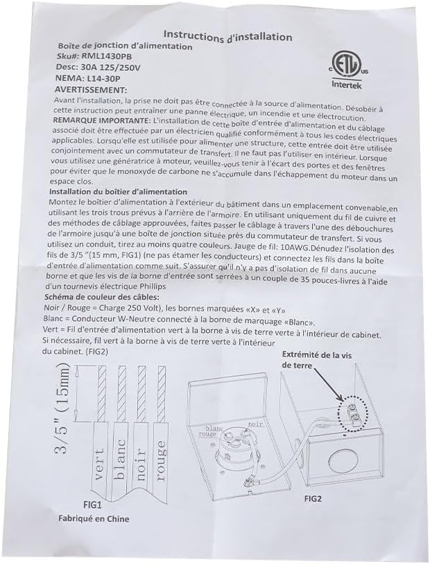 125V 30 Amp Generator Power Inlet Box for 4 Prong Generator Power Cord