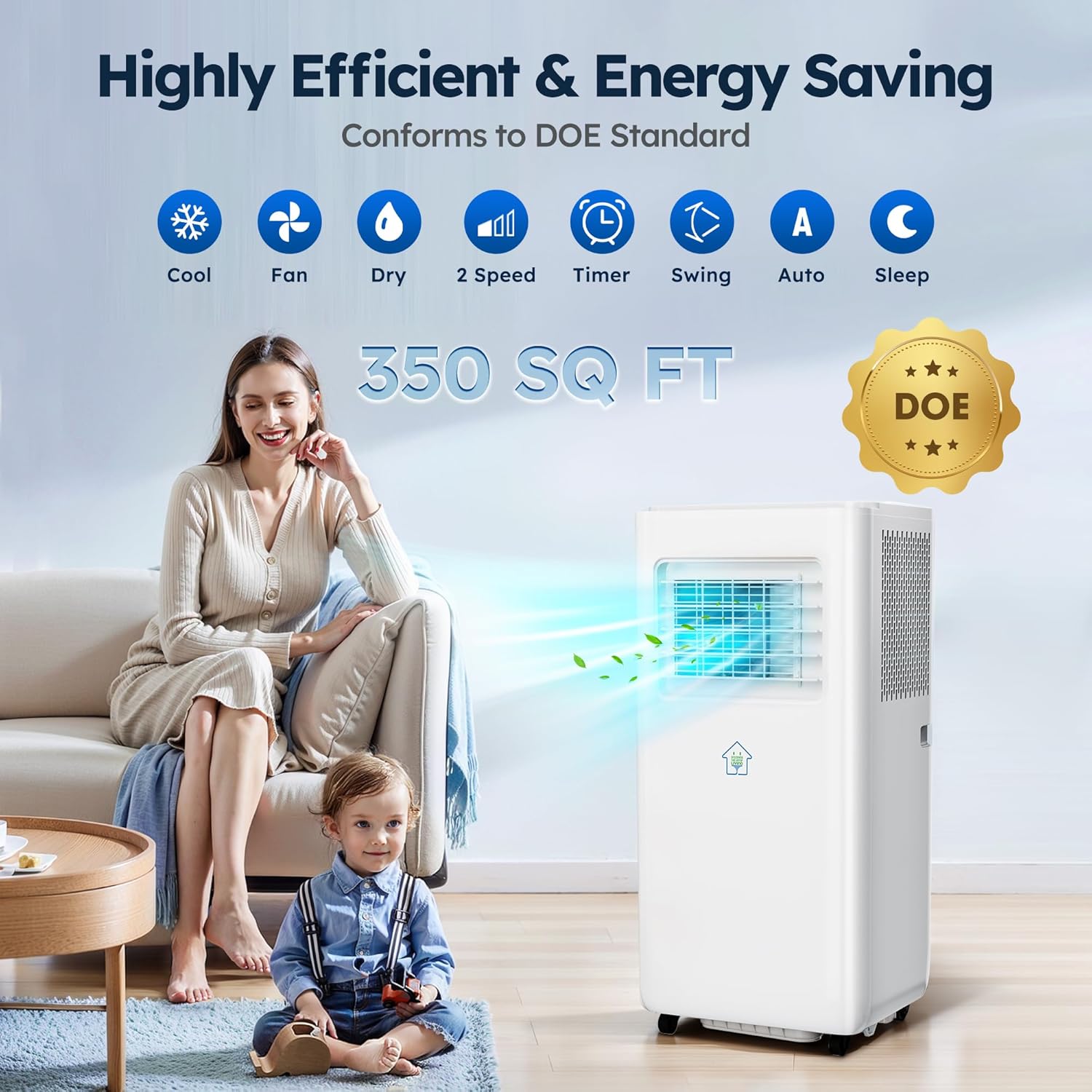 8,000 BTU Portable Air Conditioner with Smart Wi-fi APP, 3 Modes 2 Speeds Portable AC Unit with APP, Fast Cooling/Energy Saving/Remote Control/24Hrs Timer for Bedroom/Dorms/Office