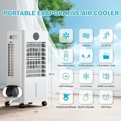 Windowless Portable Air Conditioner, 12H Timer & 2-Gal Tank, 3-IN-1 Portable AC Unit with Remote, 75°Oscillation, 3 Modes & 3 Speeds, Ultra-Quiet 24