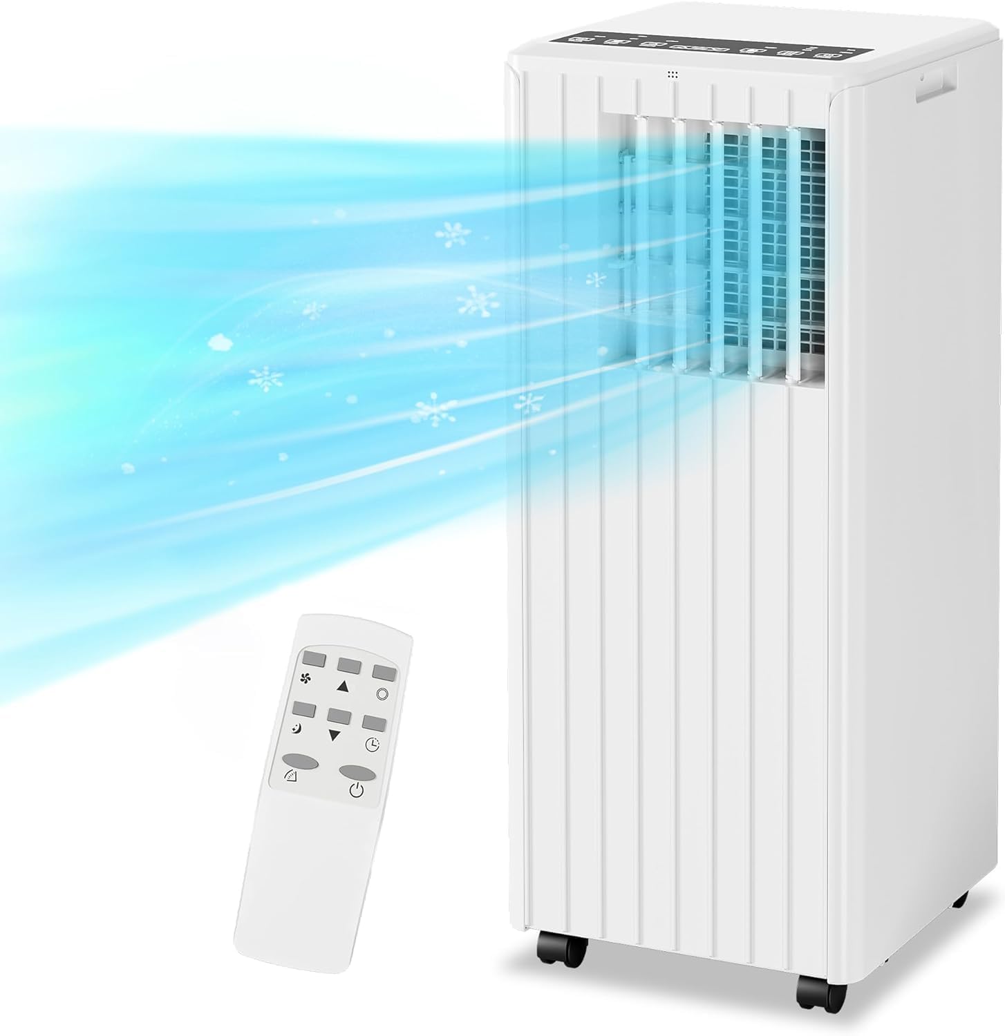 8000 Btu Portable Air Conditioner for Room Up to 350 Sq. Ft. Ac Unit Remote Controlled with Dehumidifier, Fan Mode, Efficient Cooling, Window Mount Exhaust Kit, 24Hrs Timer, White