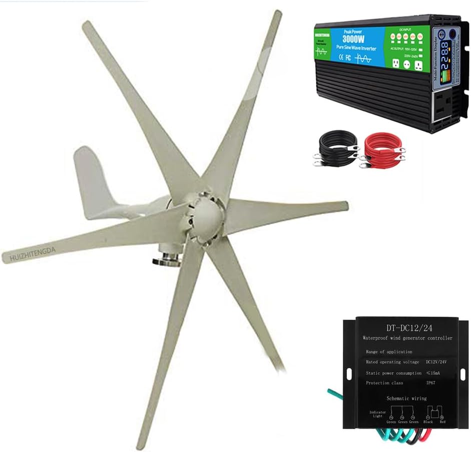 Low Noise 3000W Portable Vertical Wind Power Turbine Generator Kit, 12V-220V Free Energy Extreme Temperatures Work from -40°C to 80°C(with Controller)