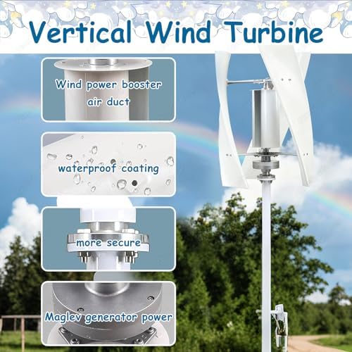 300W Maglev Vertical Wind Turbine Kit - Portable Wind Power Generation with 3 Curved Nylon Blades for Courtyard, Farm, Factory & Remote Use