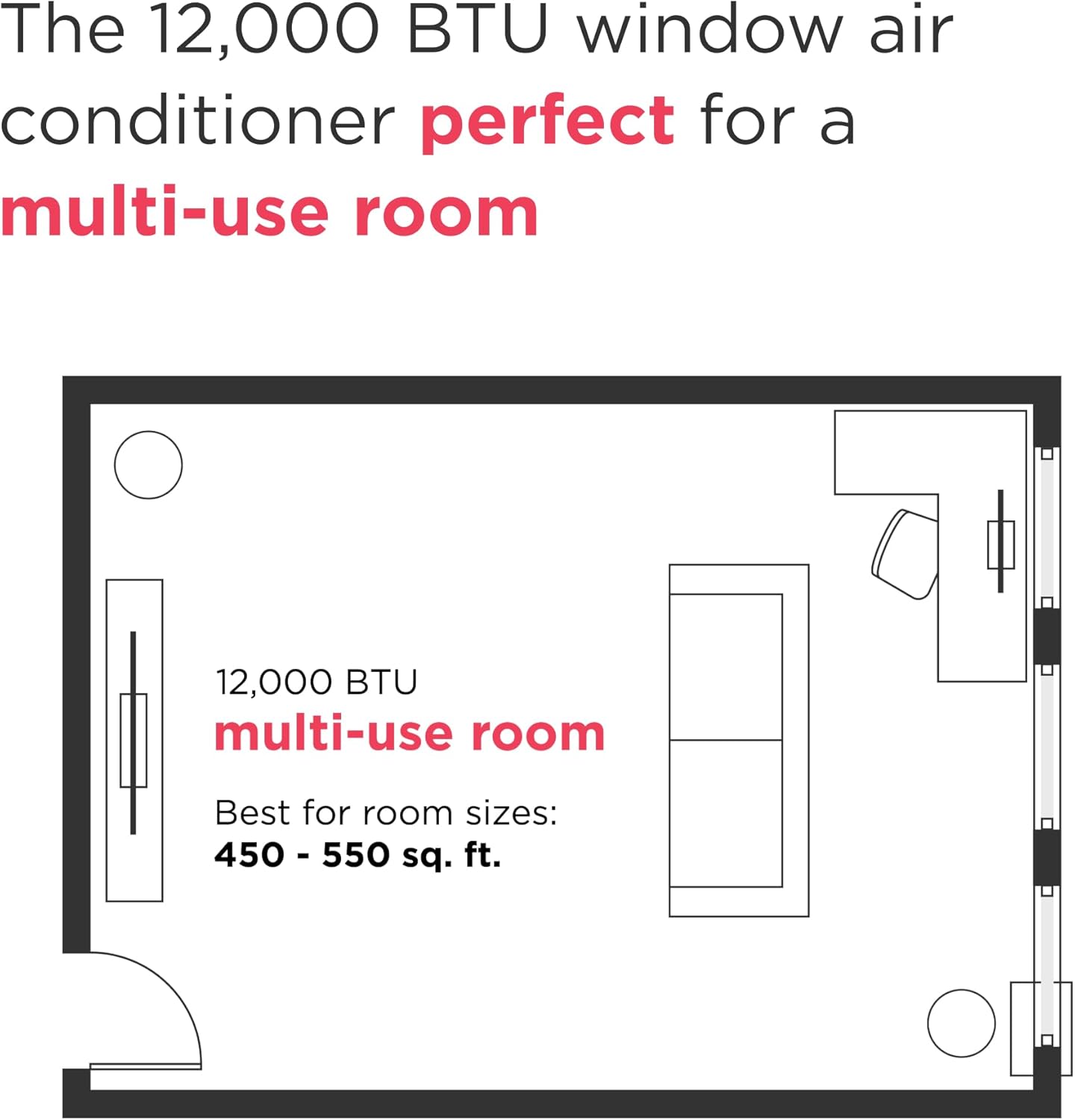 Frigidaire 12,000 BTU Window Air Conditioner with Supplemental Heat, Cools & Heats Up to 550 Sq. Ft., Remote Control, Quiet Operation, Eco Mode, 3 Fan Speeds, White