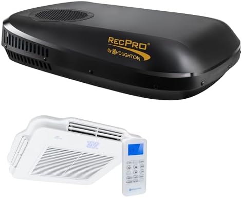 RecPro RV Air Conditioner 15K Quiet Low Profile AC Unit with Heat Pump | Condensate Pump & Remote Control | Ducted & Non-Ducted | Black or White | Slim Rooftop Design (Black, Non-Ducted)