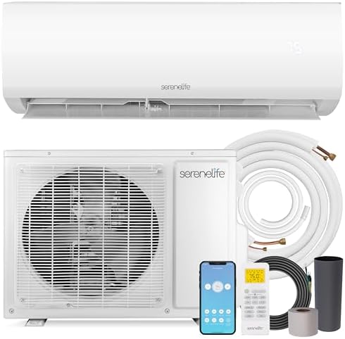 SereneLife 12,000 BTU Mini Split AC & Heating System, 115V Indoor & Outdoor Wall-Mounted Units with WiFi, Installation Kit Included for Home, Office & Bedroom, Up to 550 Sq. Ft. Coverage