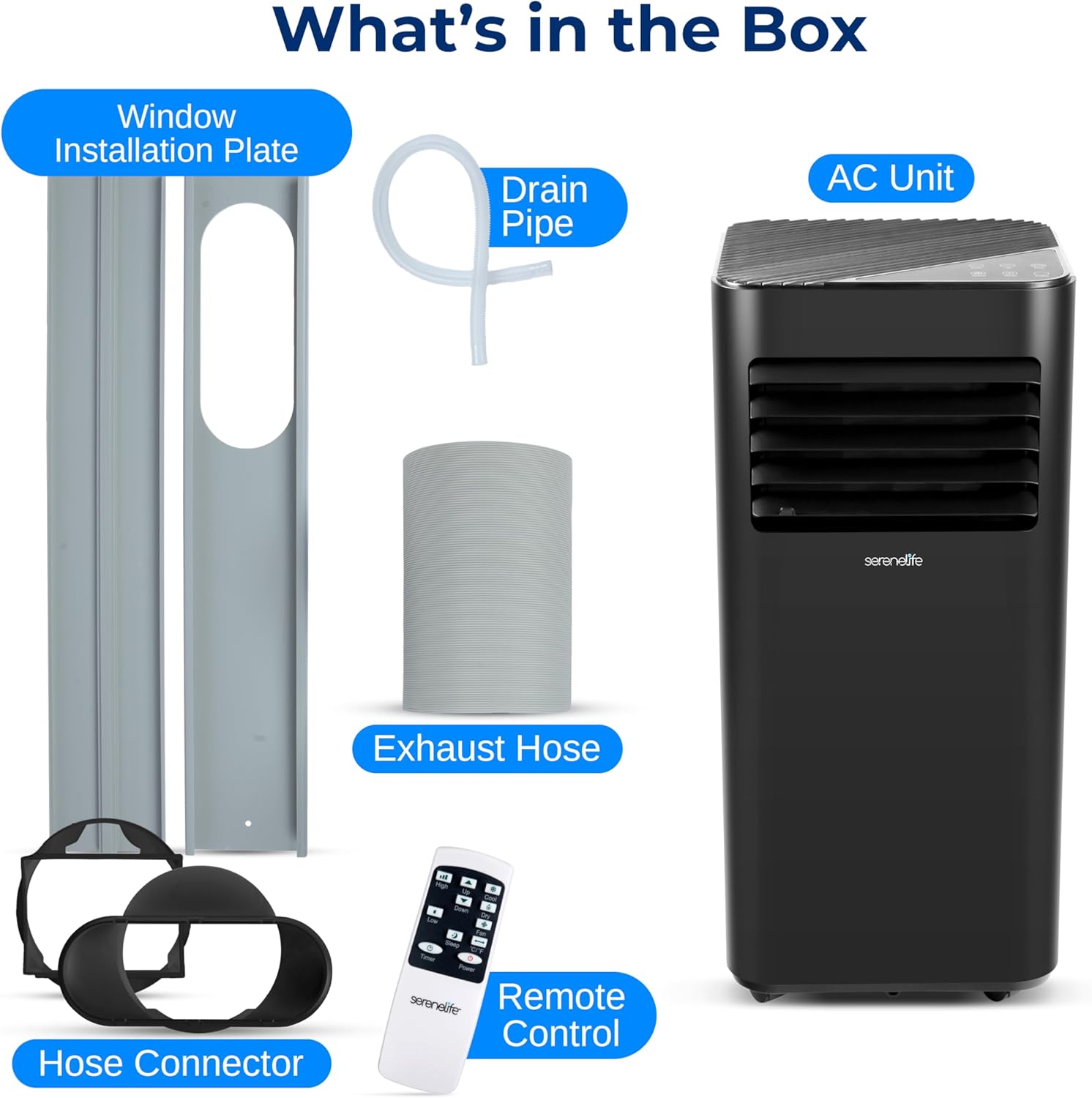 SereneLife 8,000 BTU Portable Air Conditioner, 115V Compact Room Air Conditioner with Dehumidifier & Fan, Window Mount Kit Included, Mini AC Unit for Bedroom, Office, or Home, Black