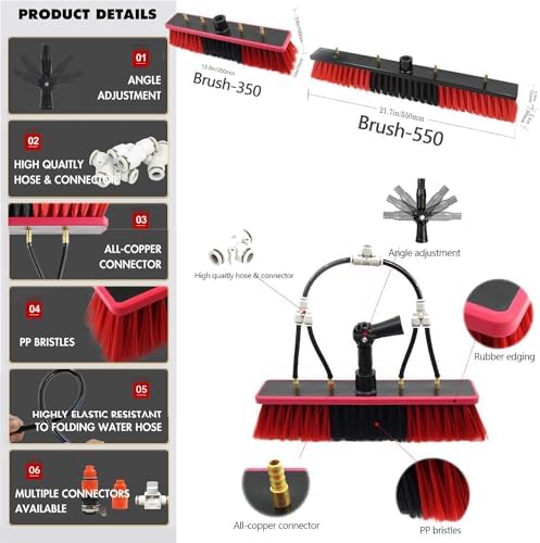 Telescopic Window Cleaning Brush,Window Cleaning Pole,Window Cleaner Kit,Water/Hose Fed Pole,Cleaning Photovoltaic and Solar Panels,9M/35cm Brush Head