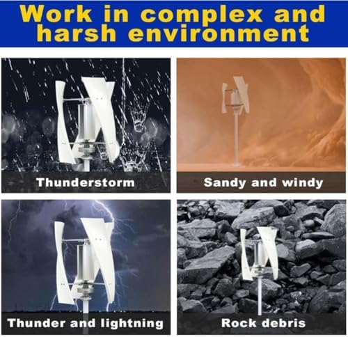 Kang 12000W Low Noise Vertical Wind Turbine Generator for Home Use, 12V/24V/48V/220V with Controller, Ideal for Courtyard & Garden Lighting, White Finish