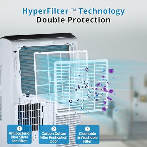Portable Air Conditioners, 12000BTUs AC for Rooms up to 550 Sq. Ft., Remote Control, 24H Timer, 3-in-1 Cool, Fan, Dehumidifier, Low Noise, Drain-Free