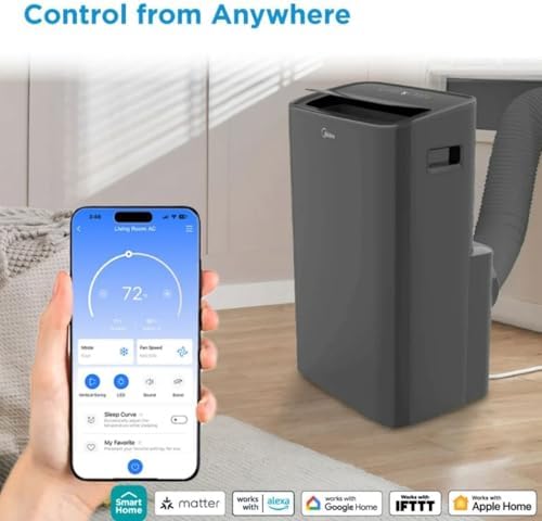 Midea 10,000 BTU DOE Smart Portable Air Conditioner with Heat, For Spaces up to 450 sq. ft., Alexa & Google Assistant Compatible, 24-hour Timer MAP10HS1XWGR-T