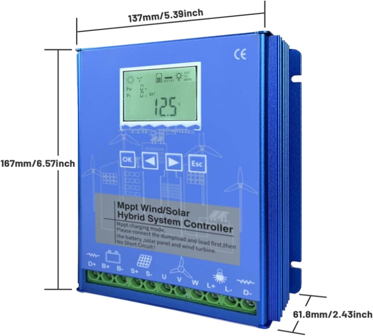 48v, 2000W Wind Hybrid System MPPT Charge Controller Solar Controller 1000W Wind 1000W Solar Energy 12V 24V 48V Auto Regulator 48V