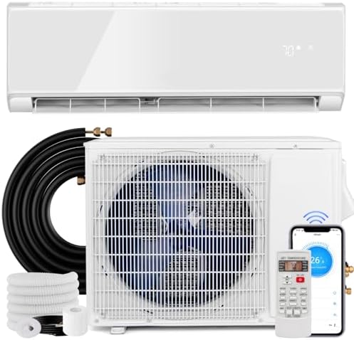 KOTEK 12000 BTU Mini Split AC/Heating System, 22 SEER2 Split Air Conditioner w/Heat Pump, Inverter Compressor, WIFI Enabled, Cools Up to 750 Sq.Ft, 208-230V (White, 22000 BTU, 21 SEER2)