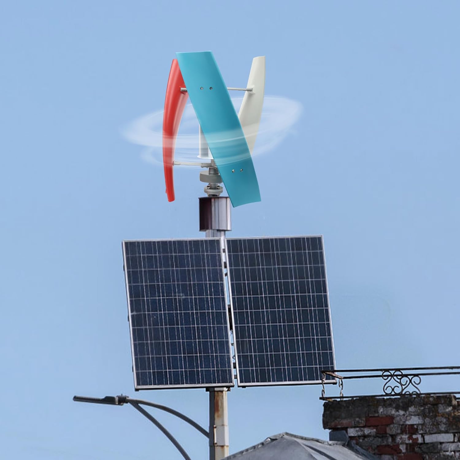 Vertical Wind Generator, 3-Blade Colorful Wind Turbine Windmill, 100W Wind Energy Converter with Auxiliary Wind Wheel for Home Business Boats Cabins Gazebos Off-Grid Power (24, Volts)