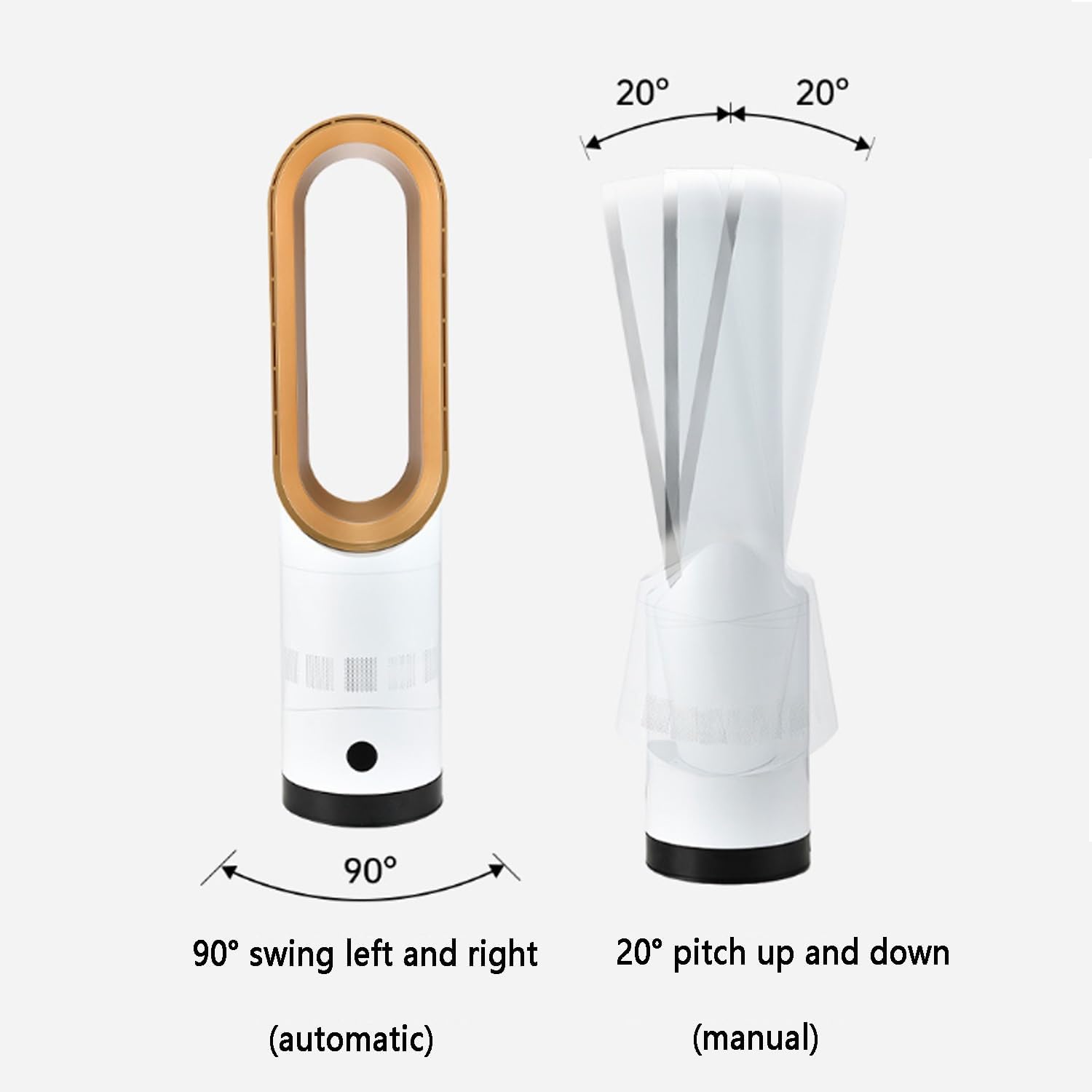 Tower Fans for Bedroom, Oscillating Fans with Remote, Pedestal Fan, Bladeless Fans Used with air conditioners can Quickly circulate Indoor air and Cool Down Quickly;(Gold)