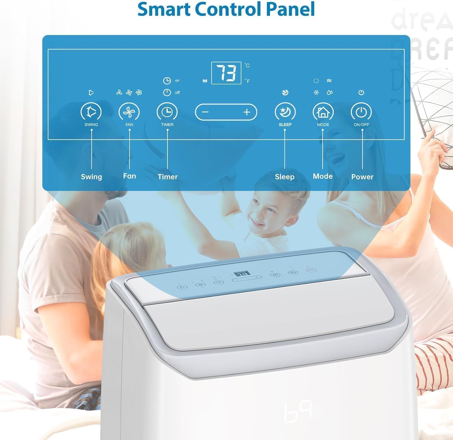 14,000 BTU Portable Smart Air Conditioner, 4-In-1 Remote Control Vertical AC Unit, 24-Hour Timer/Cooling/Dehumidifying/Fan Mode, Smart Portable AC Cools Up to 750 Sq. Ft. Bedrooms, Offices, White
