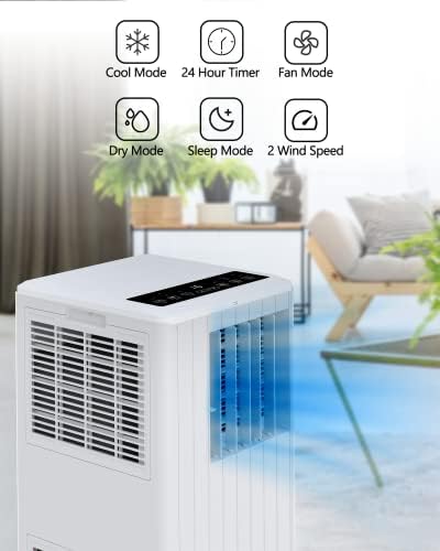 8000 BTU Portable Air Conditioner – 3-In-1 Cooling, Dehumidifying & Fan, Remote Control & Window Kit Included, Ultra Quiet for Bedroom, Office, and Living Room