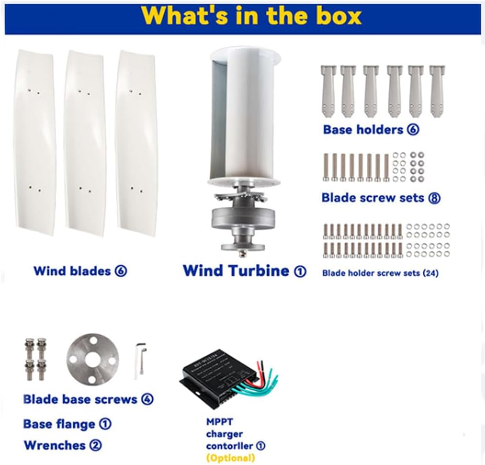 Vertical Windmill Free Energy Power Generator,12000W 3 Blade 12V 24V 48V 220V Wind Turbine Kit with MPPT Controller for Home, Business, Industrial Energy Supply,220v