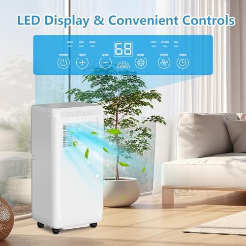 8000 Btu Portable Ac Units with Remote Control, Wheels, LED, Portable Air Conditioners for Rooms Up to 350 Sq Ft, Cool,Dehumidifier & Fan 3 Modes Air Conditioner, for Rooms/Office, White