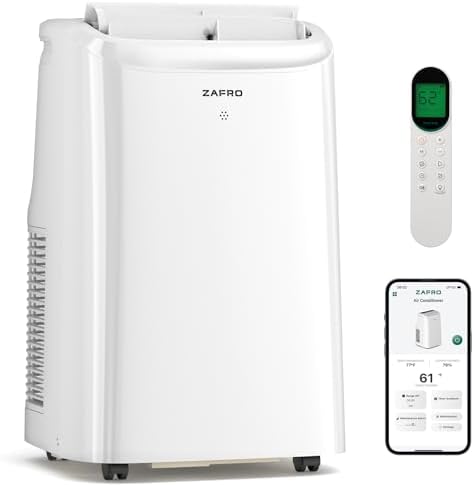 ZAFRO Portable Air Conditioners 10000 BTU (6000 BTU SACC), Portable AC with Fan & Dehumidifier, 24Hrs Timer with APP/Remote/Timer/LED Display