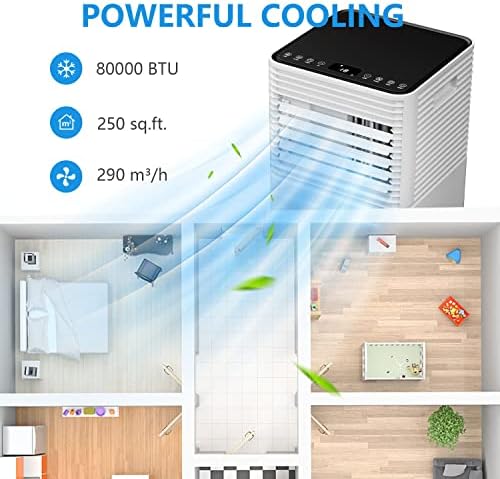 ARLIME 8000 BTU Portable Air Conditioners, 3-in-1 AC Cools up to 250 sq. ft. Freestanding Air conditioner unit w/Fan & Dehumidifier, Remote Control, Window Mount Kits for Home Office