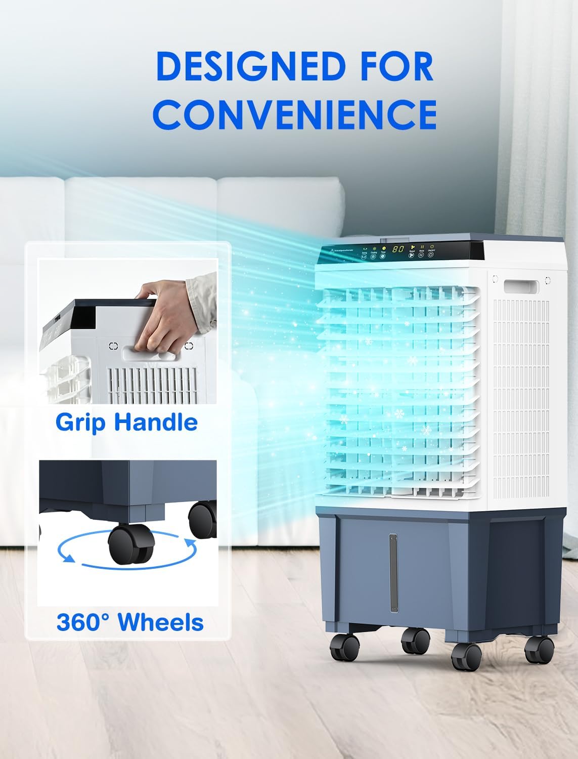 Air Choice Portable Evaporative Air Cooler, 1800 CFM Swamp Cooler with 6 Ice Box & 5.3 Gal Water Tank, 110° Swing, 3 Speeds, Upgraded Remote, 12H Timer, 3-in-1 Air Cooling Fan for Outdoor Indoor, Gray