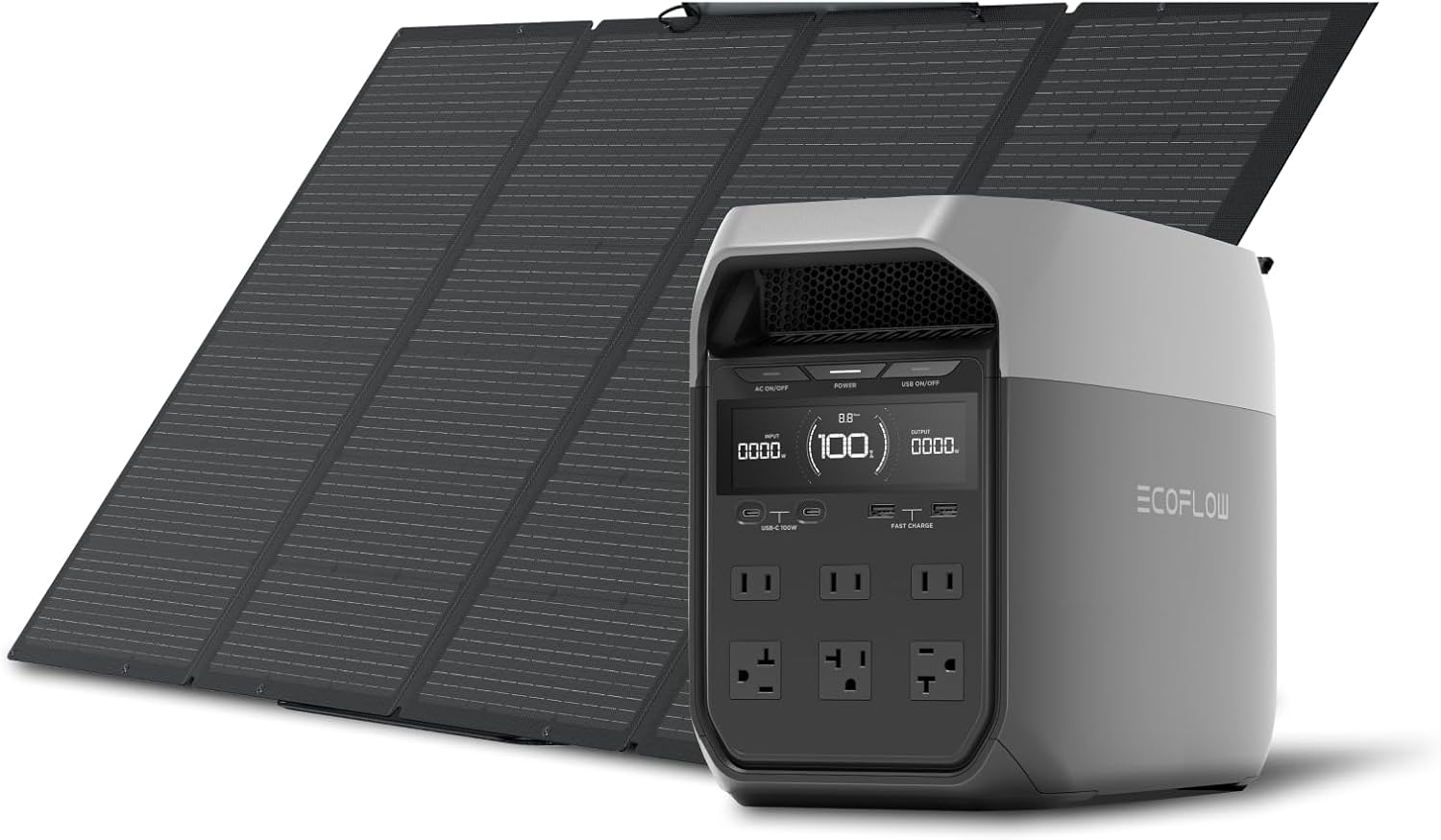 EF ECOFLOW Solar Generator Delta 3 1024Wh with 400W Solar Panel, LFP Battery Portable Power Station, 1800W AC/100W USB-C Output, 1Hr Fast Charge for Home Backup Power, Camping & RVs