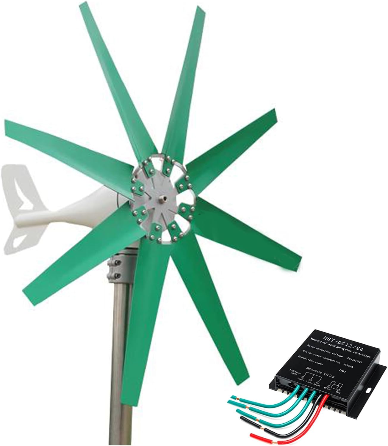 220v, 12000W Vertical Wind Turbine Generator 12V 24V Producer Equipment Home Power Energy Kit,12M/S Rated Wind Speed(Green)