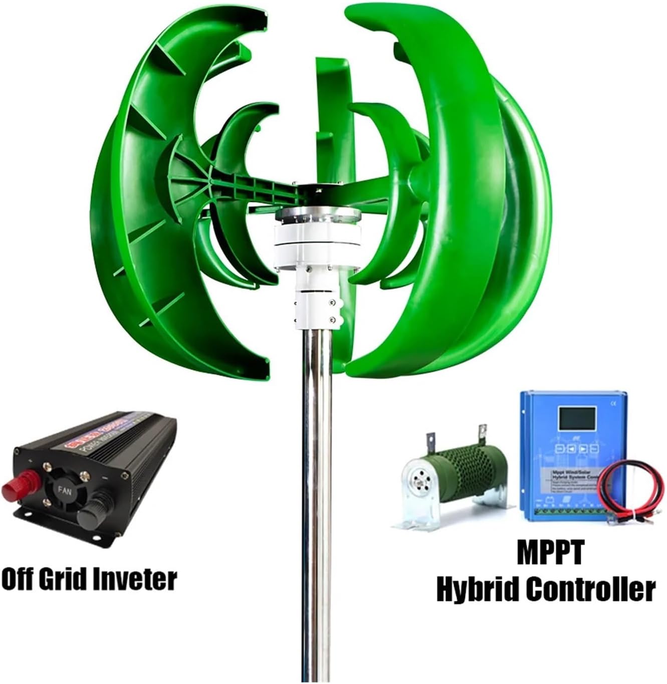 3000W Wind Turbines Generator 24V 48V Vertical Wind Turbine Small Wind Turbine Home Use Low Noise High Efficiency Industrial Energy(White,with Controller_24V)