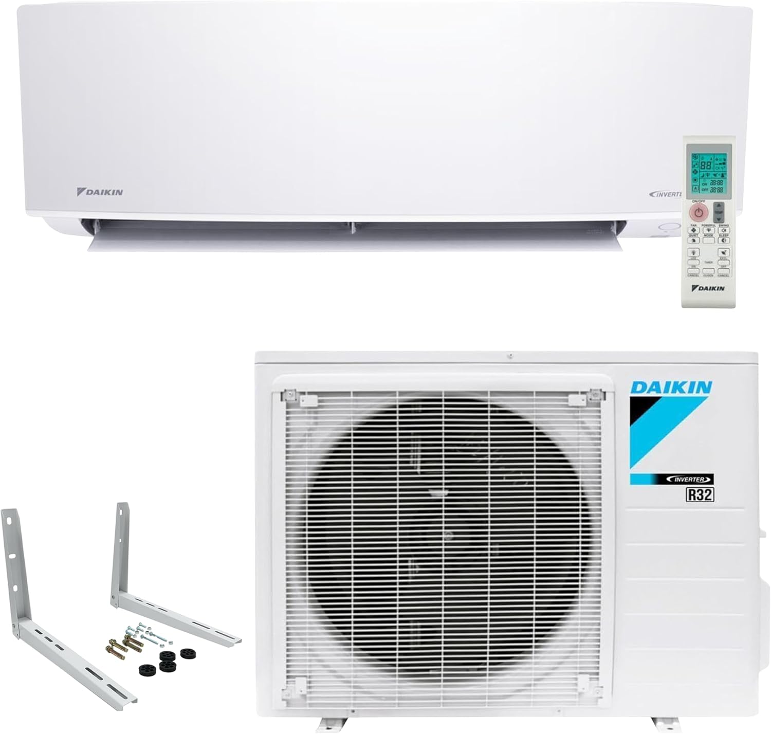 Daikin 12,000 BTU 18 SEER2 Entra R32 Series Ductless Mini Split Heat Pump System w/Wall Mounting Bracket (230V), White, RXC12+FTXC12+WAFP24