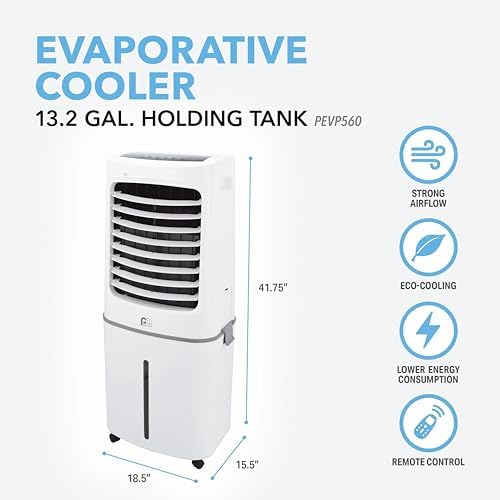 Perfect Aire 560 CFM Portable Evaporative Cooler for Hot/Dry Climates, Indoor Fan Powered Swamp Cooler for Garage, Warehouse, Medium Rooms up to 500 square feet