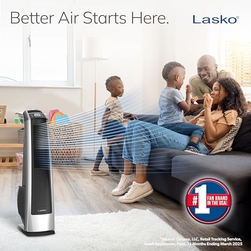 Lasko High Velocity Oscillating Tower Fan for Bedroom, Garage, Basement, and Gym with Remote Control, Timer, 3 Powerful Speeds, 35