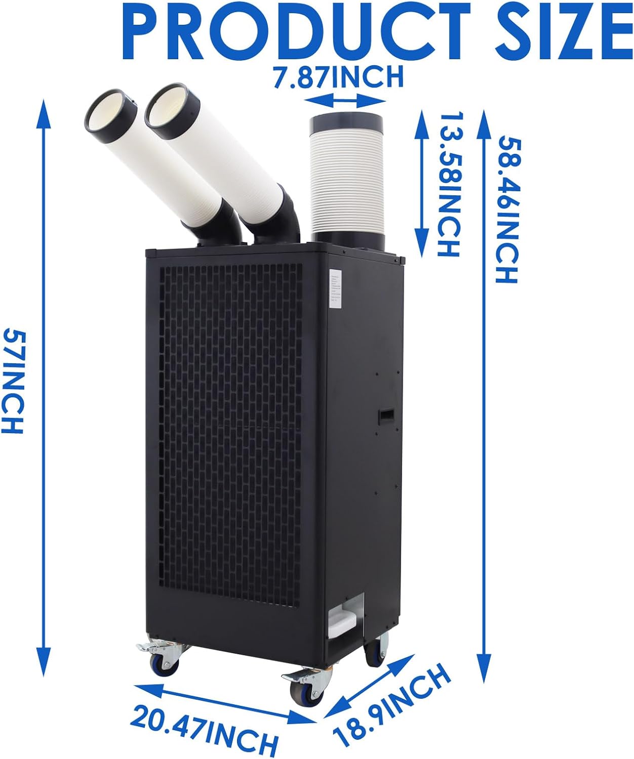 15,400 BTU Mobile Spot Cooler Double Columns Industrial Air Conditioners 780m³/h Portable Cooling Aircon for Outdoor/Indoor 220V 2100W