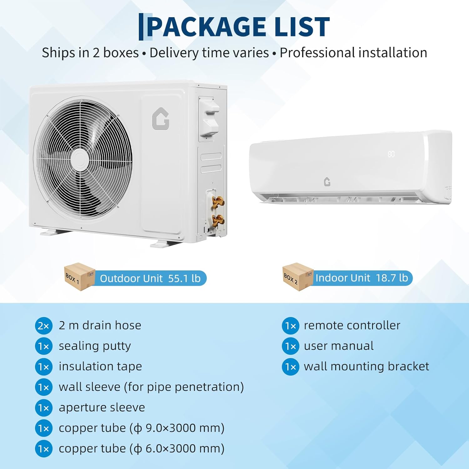 Garvee 9000 BTU Mini Split Air Conditioner Heat Pump System, 19 SEER2 Inverter Mini Split AC/Heating System, Ductless Wall Mount AC Unit Cool Up to 450 Sq. Ft, Installation Kits, 230V