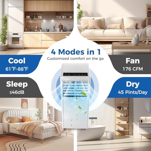 COSTWAY Portable Air Conditioner, 8000 BTU Standing Air Cooler w/Fan & Dehumidifier, 24H Timer, Remote Control & Window Installation Kit, AC Unit Cools Rooms up to 250 Sq.Ft