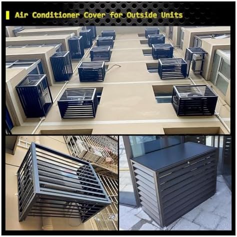 Outdoor Privacy Screen Air Conditioner Fence Trash Can Enclosure Decorative Aluminum Protective AC Cover Freestanding Fence For Garden Patio Lawn Flower Stand Window Fence(Black b,1.5P: L100*W50*H70CM