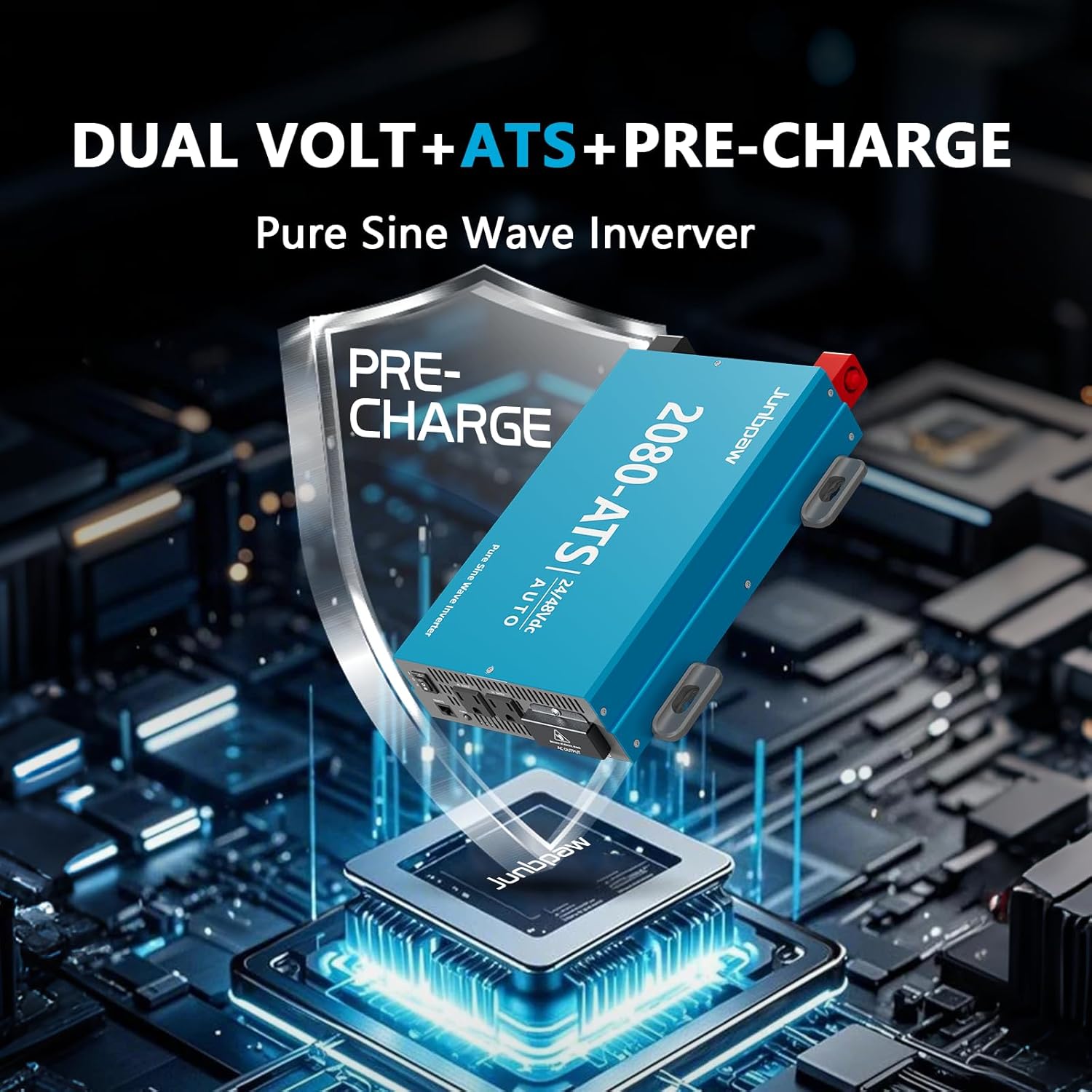 2080W Pure Sine Wave Inverter with Auto Transfer Switch ATS, Dual Voltage Power Inverter 24V/48V to 120V for RV, Truck Off-Grid, Camping, Home Emergency Backup (Blue)