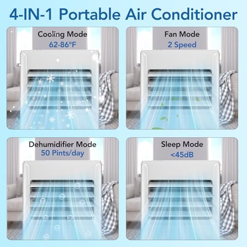 Antarctic Star 10,000 BTU Portable Air Conditioners Cools Up to 450 Sq.Ft, 4 Modes Portable AC with LED Display/Remote/24Hrs Timer for Home/Office/Dorms, White