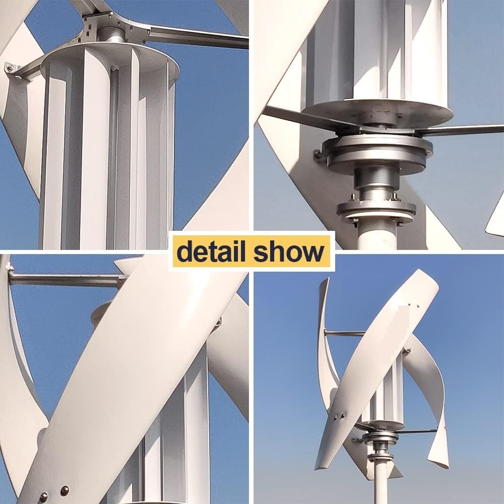 Wind Turbine, 3000W 24V 48V Vertical Wind Turbine Generator for Home Free Energy Wind Power Windmill Permanent Maglev with MPPT Controller(with Controller,48V_1600W)