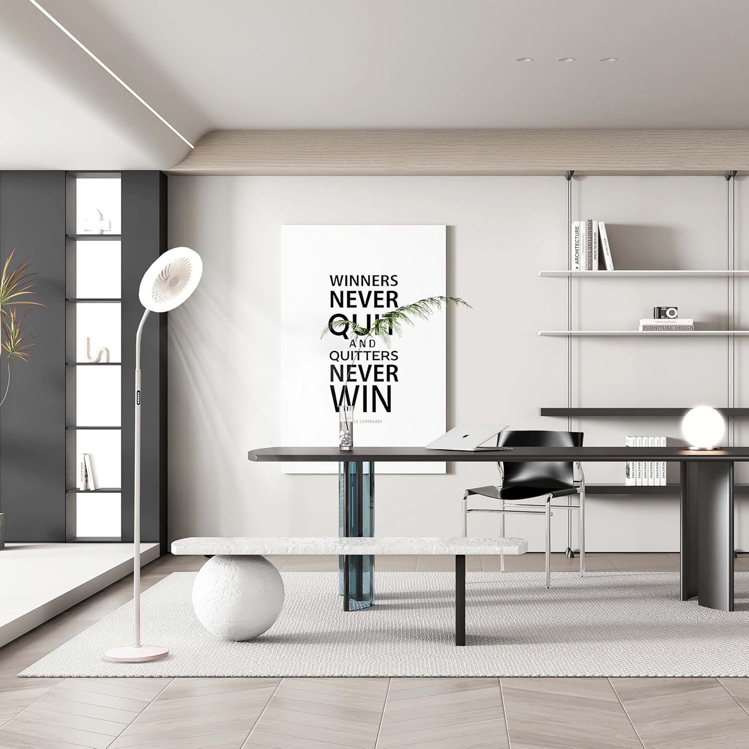 Pedestal Fan for Bedroom, Floor Lamp with Fan RGB 18w/1500lm, 3-Speed Stand Fan Stepless Adjustable 3000K-6000K Color and Dimmer, Remote and Button Control, Adjustable Gooseneck Gloor Lamp