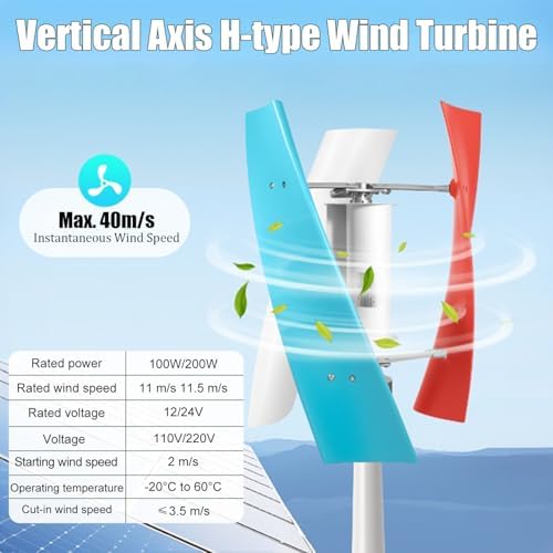 100W Vertical Wind Turbine Generator, 3-Blade Helix Maglev Design, 12V/24V Windmill with Controller for Boats, Cabins, Mobile Homes, Gazebos - Efficient Renewable Energy Solution