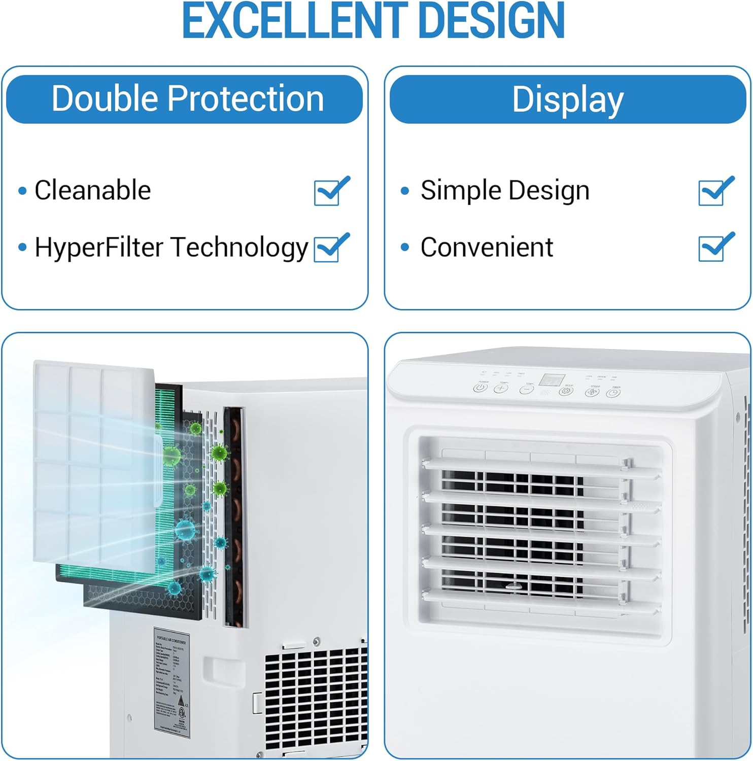 8000BTU Portable Air Conditioners, Portable Ac Unit Cools Up To 350 Sq, With Remote Control, Built-In Cool 24h Timer Air Cooler For Bedroom Office