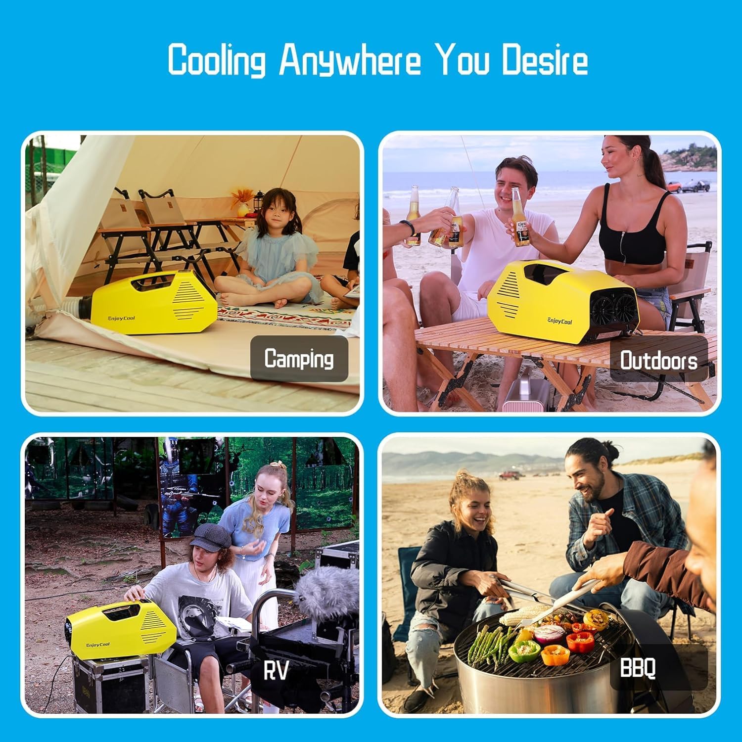 Portable Air Conditioner for Camping, 2380BTU Tent Air Conditioner for Camping 240W Camping Air Conditioner Low Power Consumption Indoor Outdoor for Tent Car Van Life (Yellow 2)