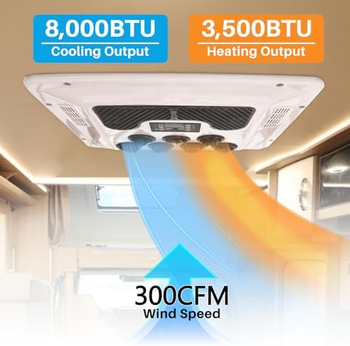 RV Rooftop Air Conditioner w/Heat 12 Volt, Campervan Sprinter Roof top AC Unit 10000BTU 12V AC, Rapid Cooling A/C 12 Volt Air Conditioner for Van, Golf Carts, Road Machine, Caravan, Buses