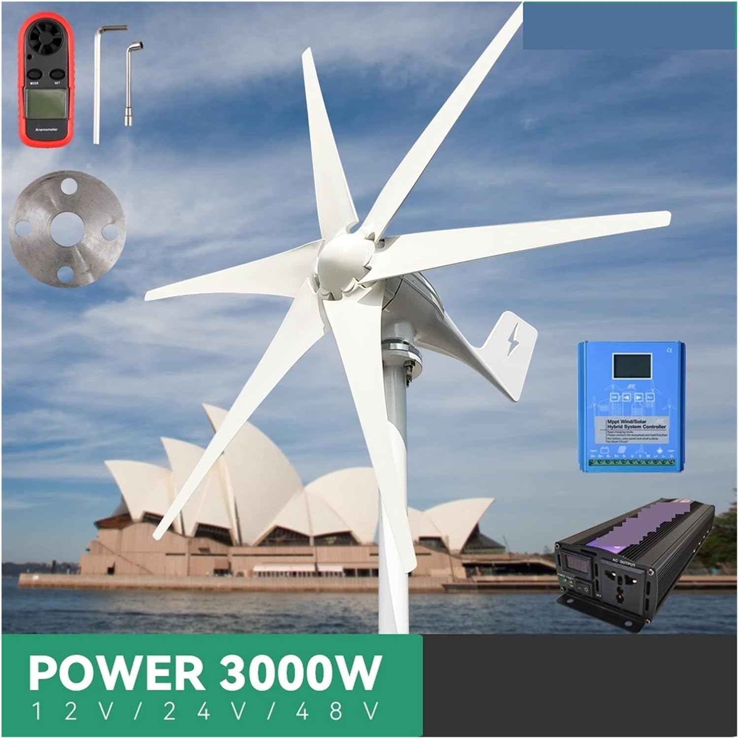 Wind Turbine, Windmill Generator Power 2000w 12v 24v 48v 6 Blades with Off Grid System Mppt and Hybrid Charge Controller for Home(Turbine Only,12V)